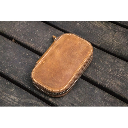Galen Leather Zippered 6 Slots Pen Case Crazy Horse Brown