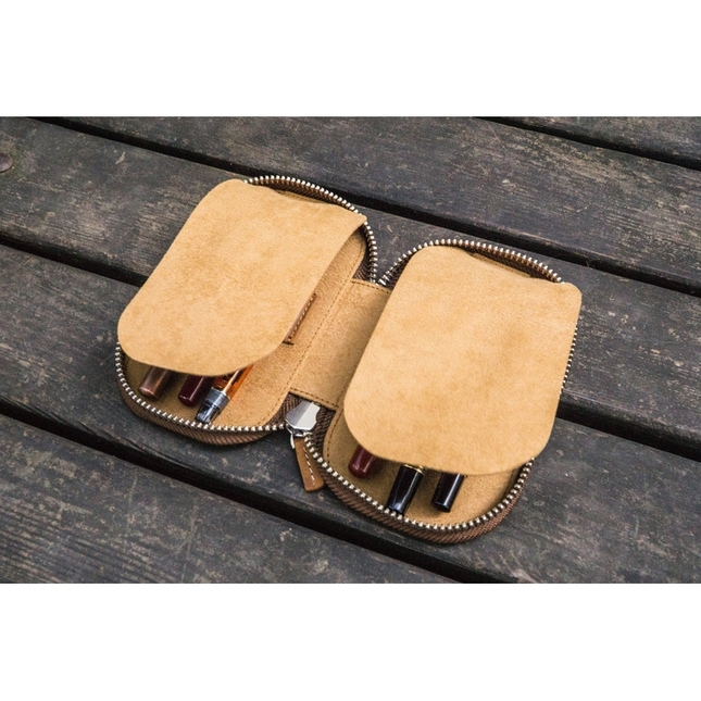 Galen Leather Portapenne in Pelle con Zip 6 Posti Crazy Horse Brown