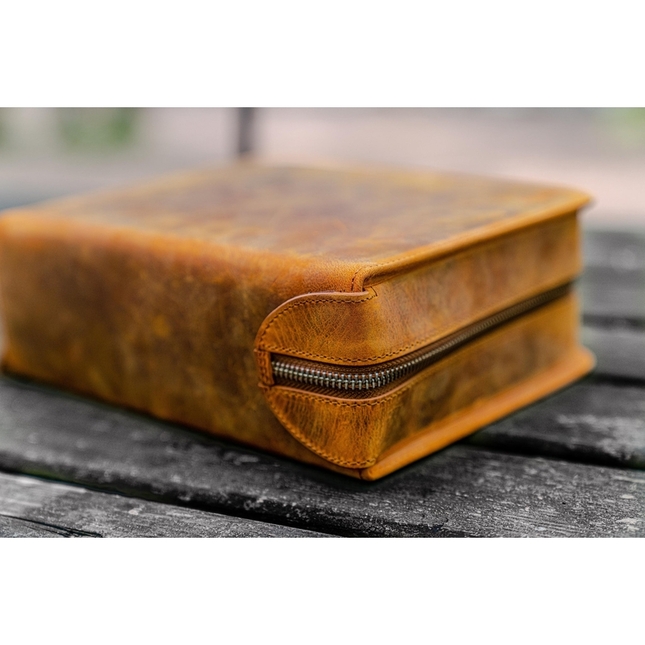Galen Leather Portapenne in Pelle con Zip 40 Posti Crazy Horse Brown