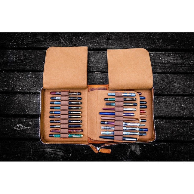 Galen Leather Portapenne in Pelle con Zip 40 Posti Crazy Horse Brown