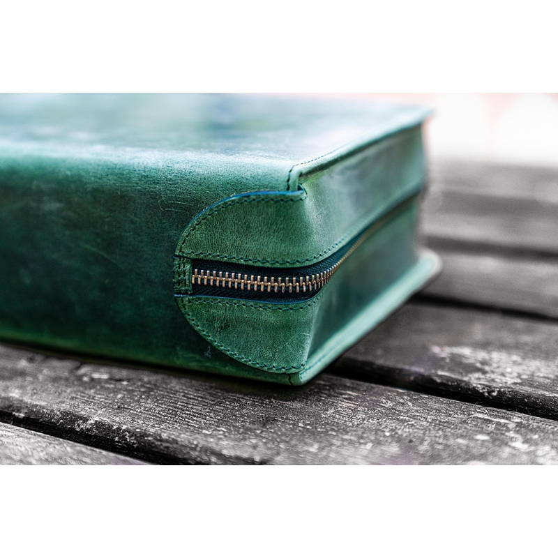 Galen Leather Portapenne in Pelle con Zip 40 Posti Crazy Horse Forest Green