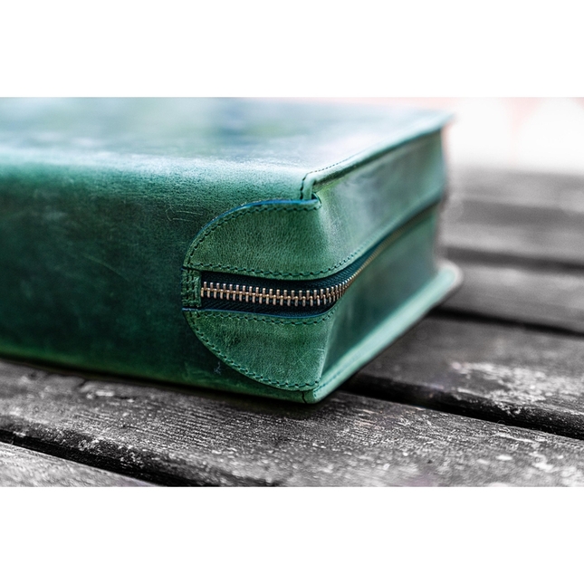 Galen Leather Portapenne in Pelle con Zip 40 Posti Crazy Horse Forest Green