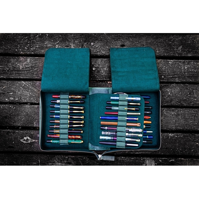 Galen Leather Portapenne in Pelle con Zip 40 Posti Crazy Horse Forest Green