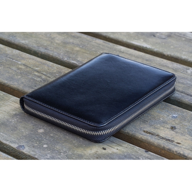 Galen Leather Portapenne in Pelle 5 Posti con Notebook A6 Nero