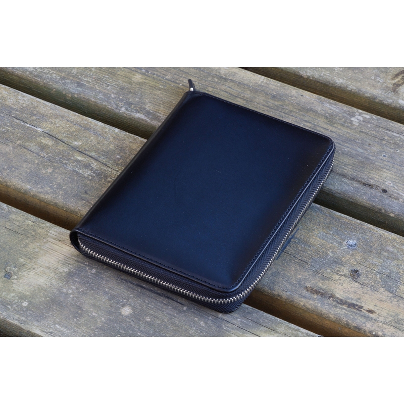 Galen Leather Portapenne in Pelle 5 Posti con Notebook A6 Nero