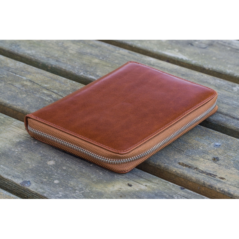 Galen Leather Portapenne in Pelle 5 Posti con Notebook A6 Marrone
