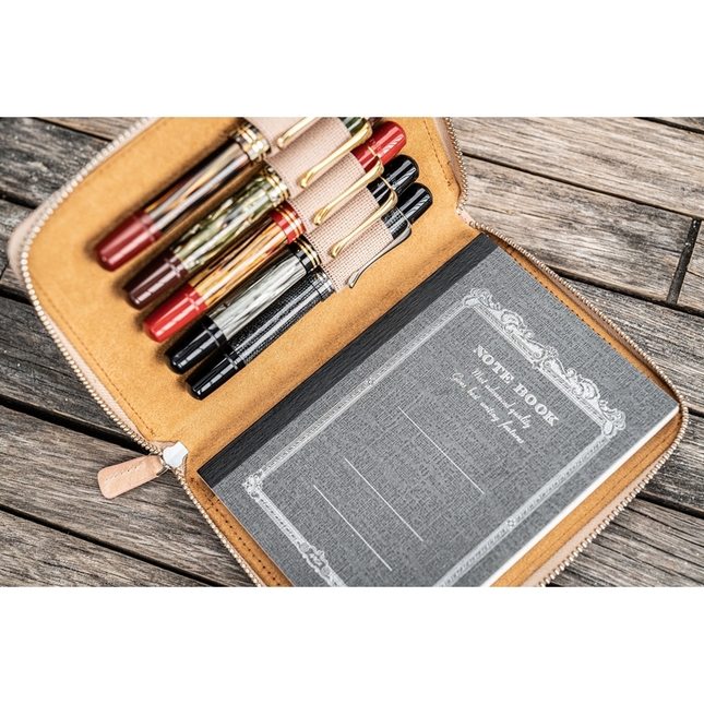 Galen Leather Portapenne in Pelle 5 Posti con Notebook A6 Undyed Leather