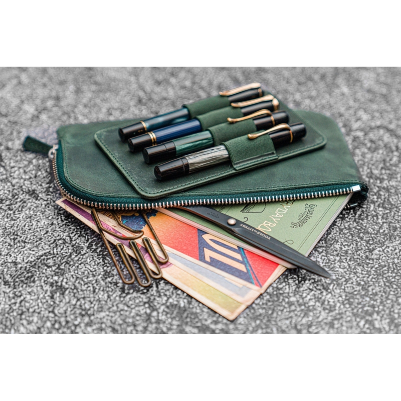 Galen Leather Slip-N-Zip 4 Slots Zippered Pen Pouch Crazy Horse Forest Green Galen Leather Slip-N-Zip 4 Slots Zippered Pen Pouch Crazy Horse Forest Green