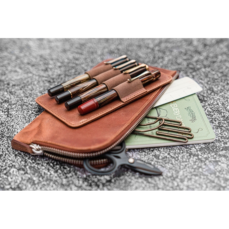 Galen Leather Slip-N-Zip 4 Slots Zippered Pen Pouch Crazy Horse Tan Galen Leather Slip-N-Zip 4 Slots Zippered Pen Pouch Crazy Horse Tan