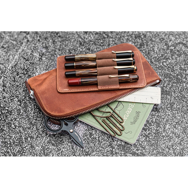 Galen Leather Slip-N-Zip 4 Slots Zippered Pen Pouch Crazy Horse Tan Galen Leather Slip-N-Zip 4 Slots Zippered Pen Pouch Crazy Horse Tan
