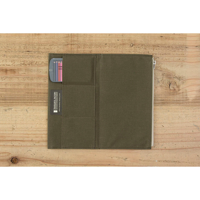 Traveler's Factory Paper Cloth Zipper Case Regular Size Olive