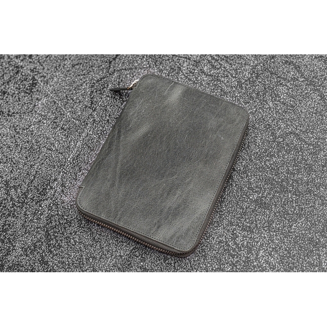 Galen Leather Zippered Folio A5 Crazy Horse Smoky Grey