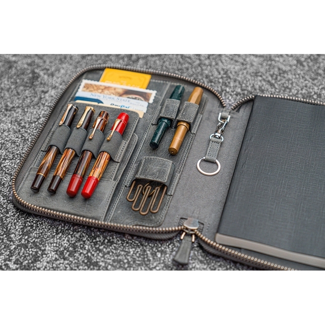 Galen Leather Zippered Folio A5 Crazy Horse Smoky Grey