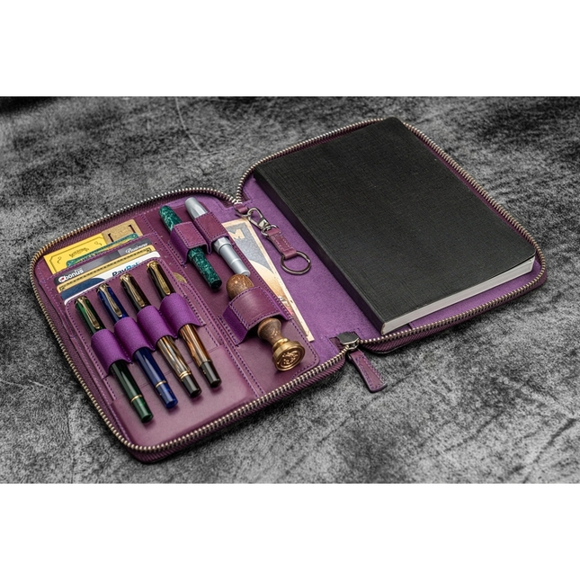 Galen Leather Zippered Folio A5 Purple