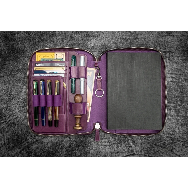 Galen Leather Zippered Folio A5 Purple