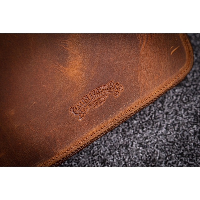 Galen Leather Zippered 10 Slots Pen Case with A5 Notebook Crazy Horse Brown