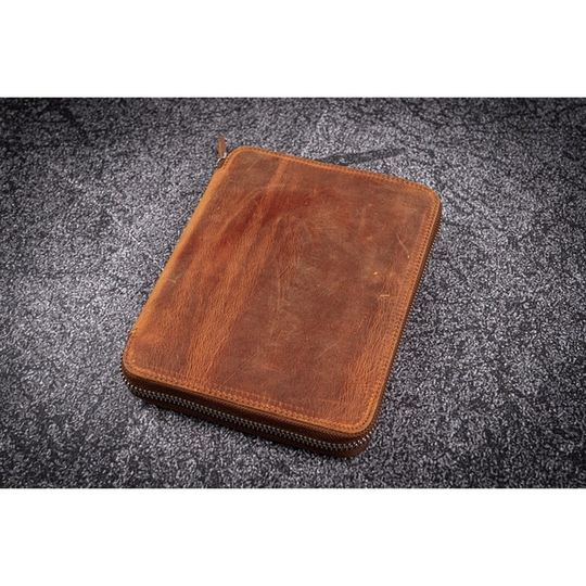 Galen Leather Zippered 20 Slots Pen Case Crazy Horse Brown