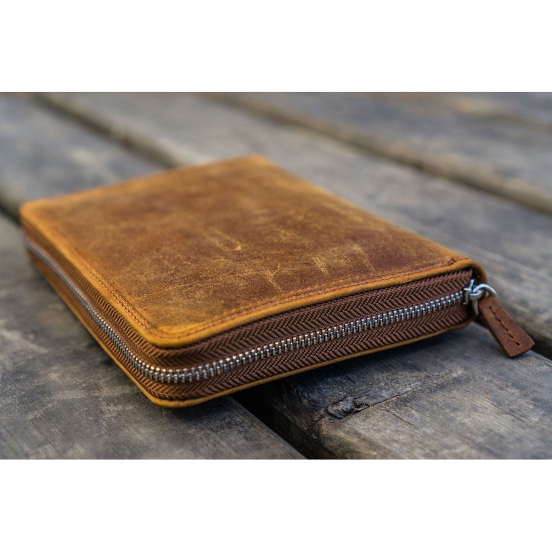 Galen Leather Portapenne in Pelle 5 Posti con Notebook A6 Crazy Horse Brown