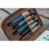 Galen Leather Zippered 5 Slots Pen Case with A6 Notebook Crazy Horse Brown
