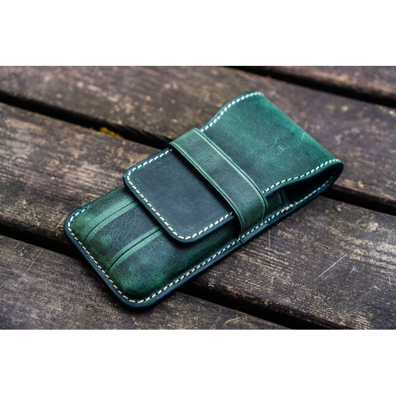Galen Leather Flap Pen Case for 3 Pens Crazy Horse Forest Green Galen Leather Flap Pen Case for 3 Pens Crazy Horse Forest Green