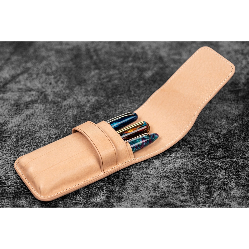 Galen Leather Flap Portapenne in Pelle 3 Posti Undyed