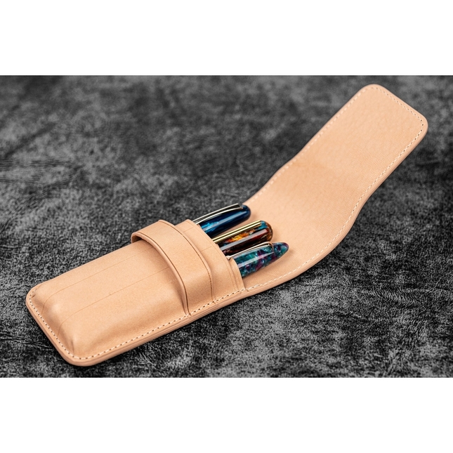 Galen Leather Flap Portapenne in Pelle 3 Posti Undyed