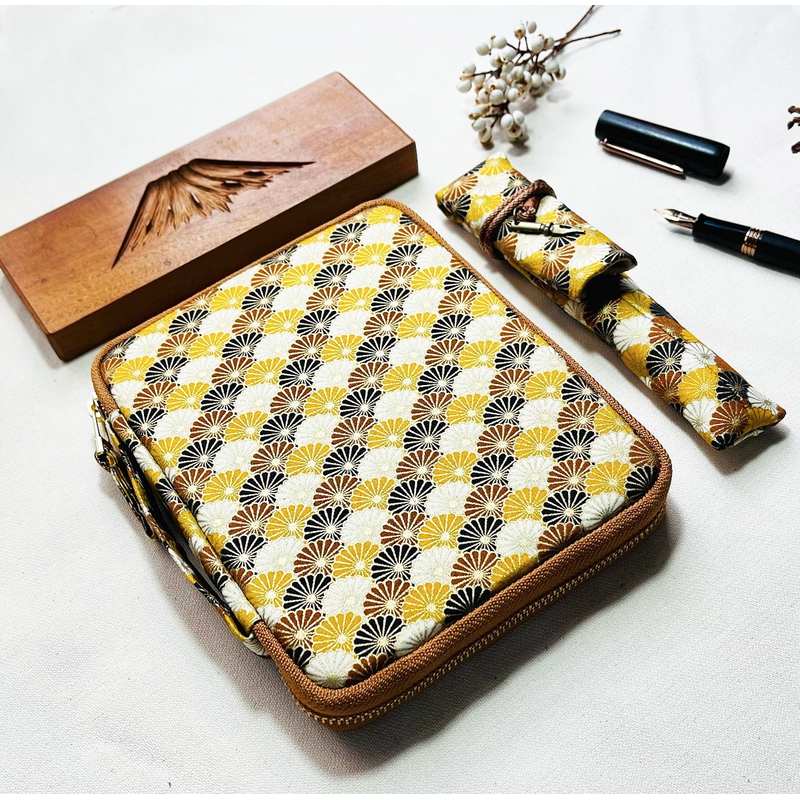 Kyoku Haku Pen Case for 10 Pens Qinghai Wave Yellow Kyoku Haku Pen Case for 10 Pens Qinghai Wave Yellow