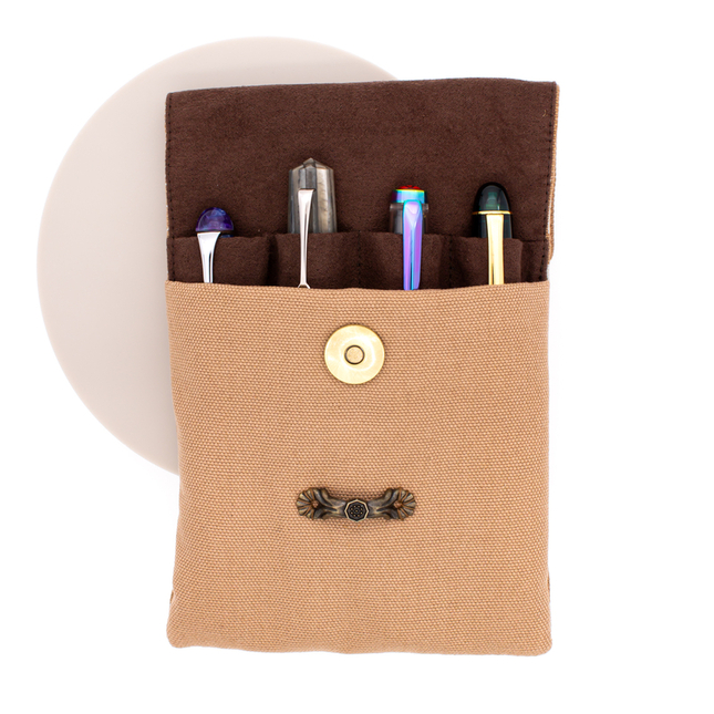 Kyoku Haku Pen Case for 4 Pens Grilles Khaki