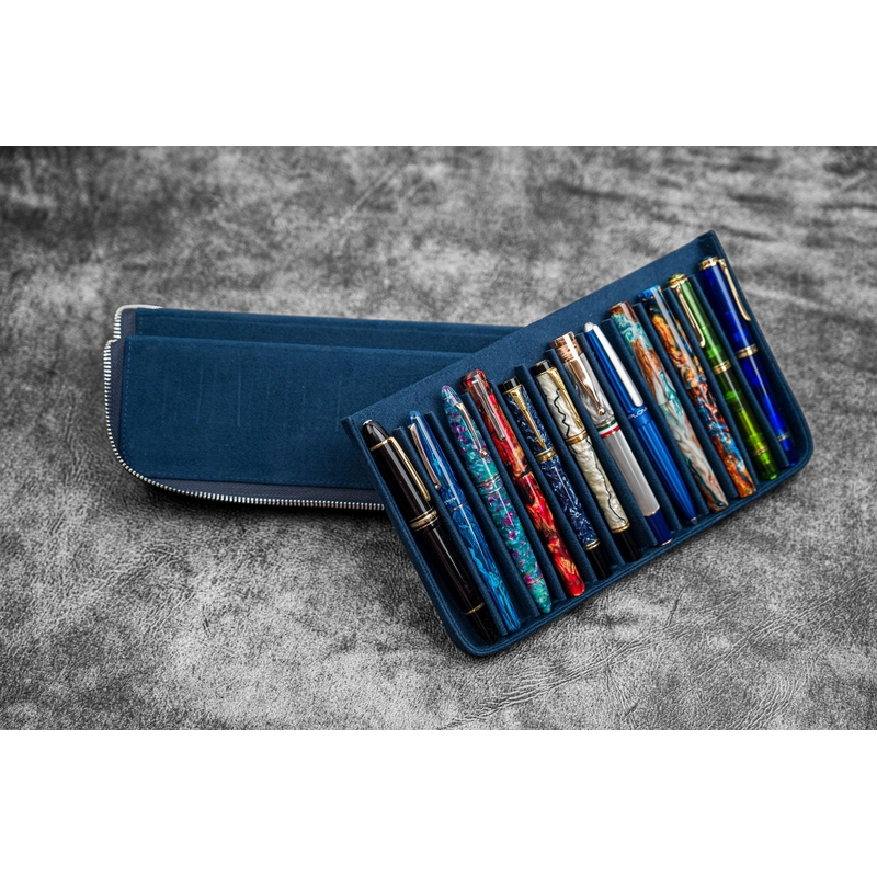 Galen Leather Galen Leather Magnum Opus 12 Slots Pen Case Crazy Horse Navy Blue