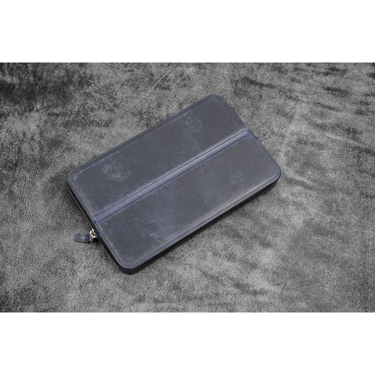 Galen Leather Magnum Opus 12 Slots Pen Case Crazy Horse Navy Blue