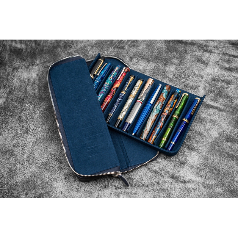 Galen Leather Galen Leather Magnum Opus 12 Slots Pen Case Crazy Horse Navy Blue
