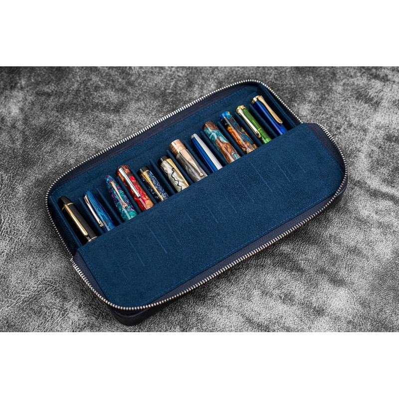 Galen Leather Galen Leather Magnum Opus 12 Slots Pen Case Crazy Horse Navy Blue