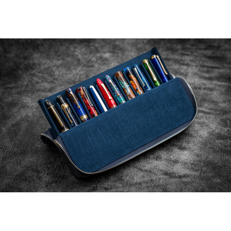 Galen Leather Galen Leather Magnum Opus 12 Slots Pen Case Crazy Horse Navy Blue