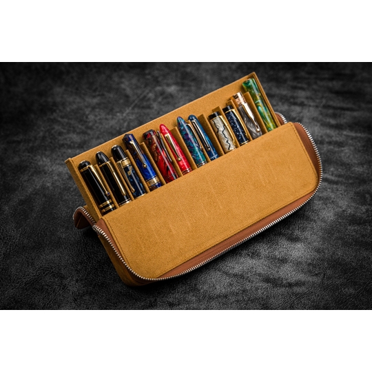 Galen Leather Magnum Opus 12 Slots Pen Case Crazy Horse Brown