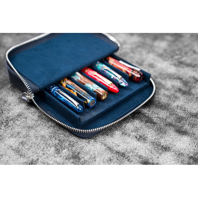 Galen Leather Galen Leather Magnum Opus 6 Slots Pen Case Crazy Horse Navy Blue