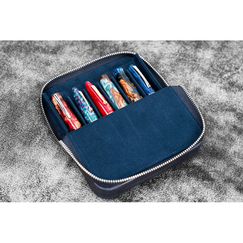 Galen Leather Galen Leather Magnum Opus 6 Slots Pen Case Crazy Horse Navy Blue