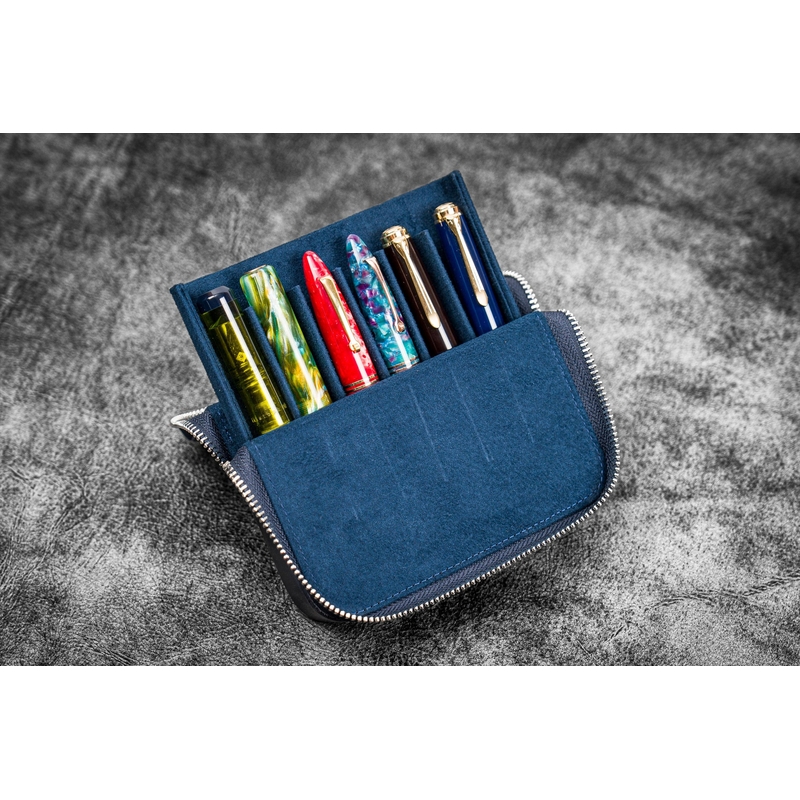 Galen Leather Galen Leather Magnum Opus 6 Slots Pen Case Crazy Horse Navy Blue