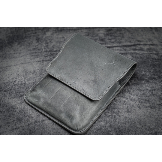 Galen Leather Flap Portapenne in Pelle 5 Posti Crazy Horse Smoky Grey