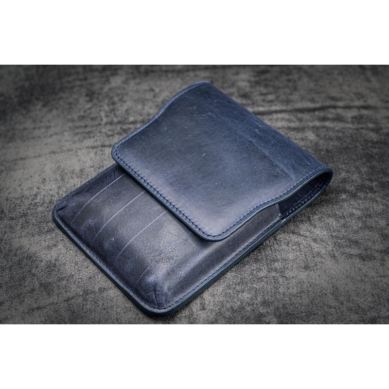 Galen Leather Galen Leather Flap Portapenne in Pelle 5 Posti Crazy Horse Navy Blue