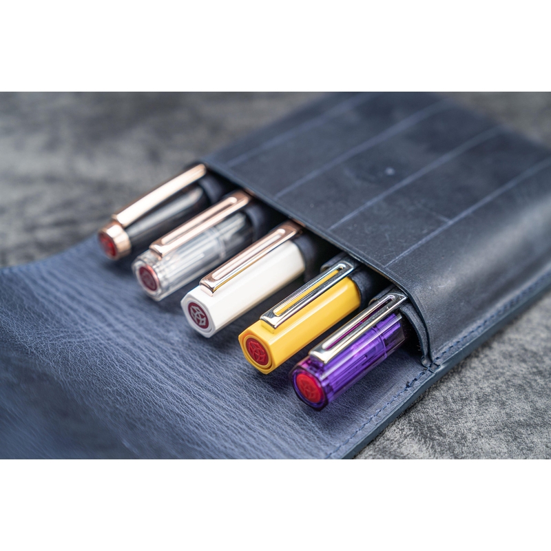 Galen Leather Galen Leather Flap Pen Case for 5 Pens Crazy Horse Navy Blue