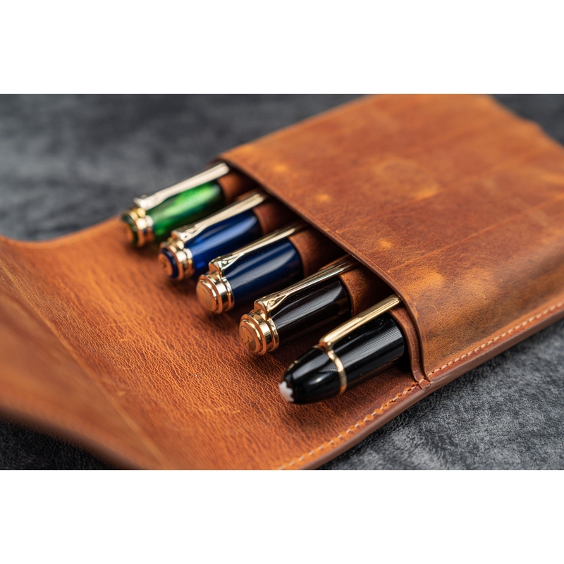 Galen Leather Galen Leather Flap Pen Case for 5 Pens Crazy Horse Brown