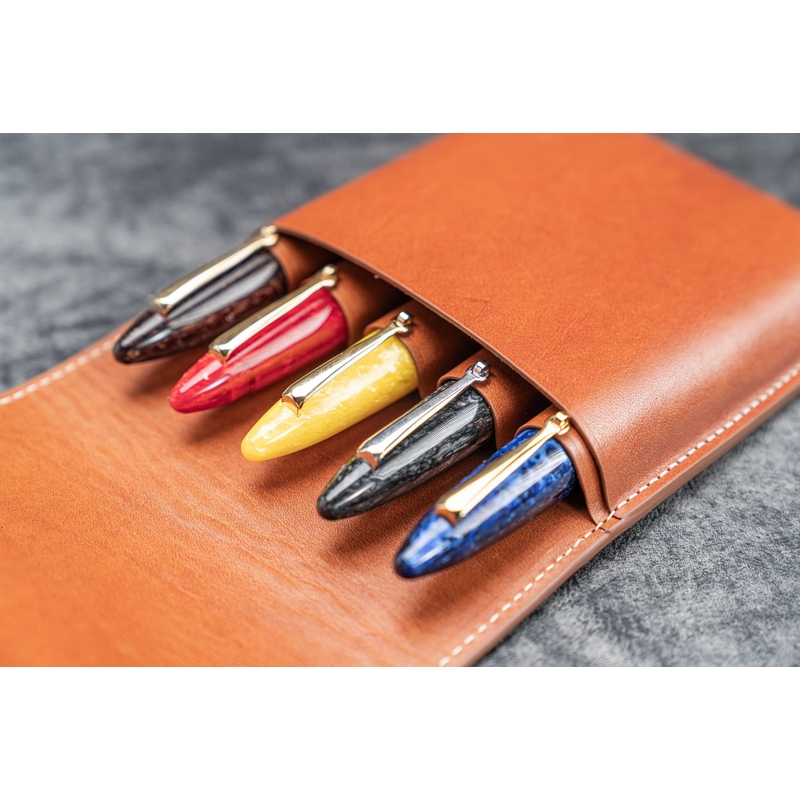 Galen Leather Galen Leather Flap Portapenne in Pelle 5 Posti Marrone