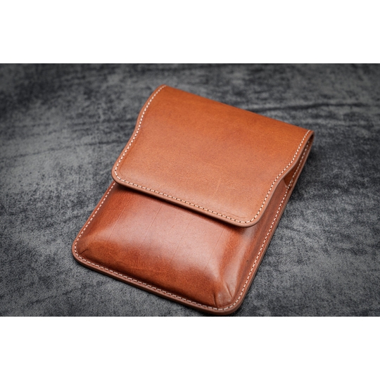 Galen Leather Flap Portapenne in Pelle 5 Posti Marrone