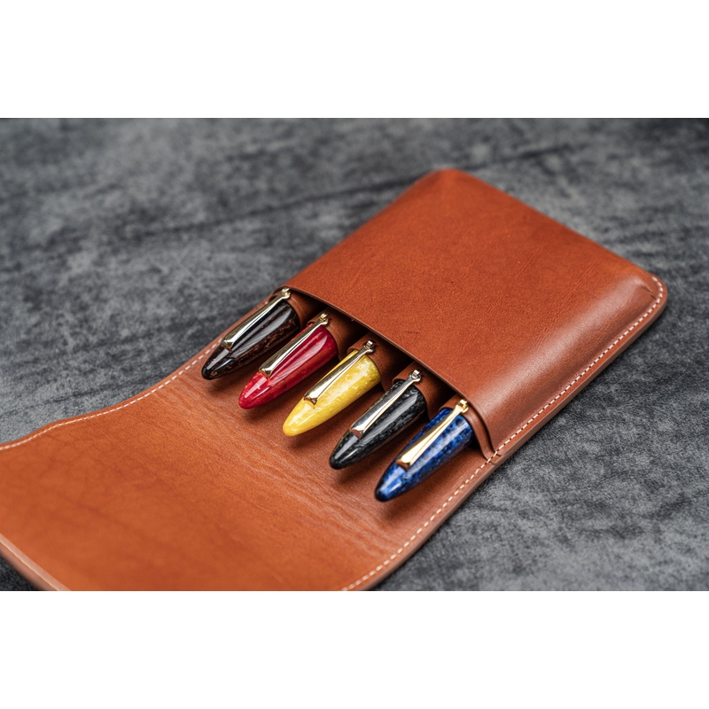 Galen Leather Galen Leather Flap Portapenne in Pelle 5 Posti Marrone