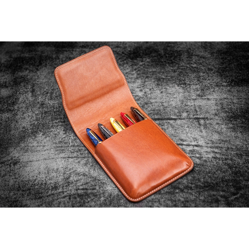 Galen Leather Galen Leather Flap Portapenne in Pelle 5 Posti Marrone