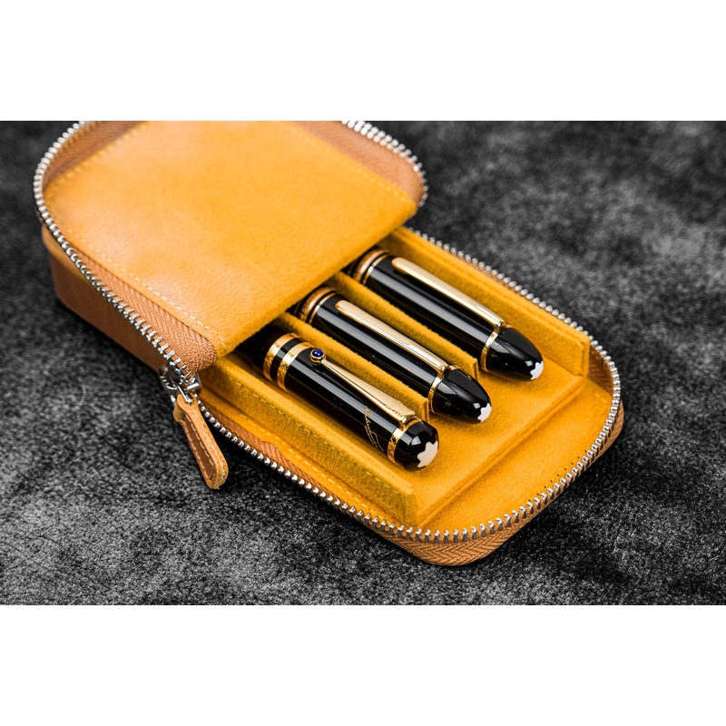 Galen Leather Galen Leather Magnum Opus 3 Slots Pen Case Crazy Horse Honey Ochre