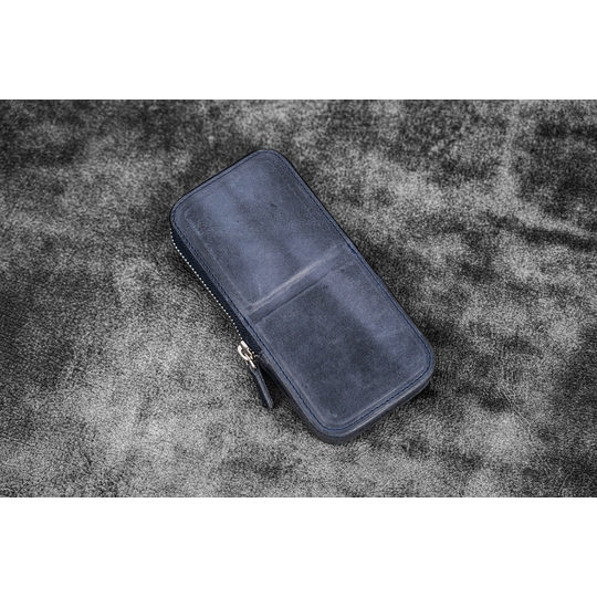 Galen Leather Magnum Opus 3 Slots Pen Case Crazy Horse Navy Blue