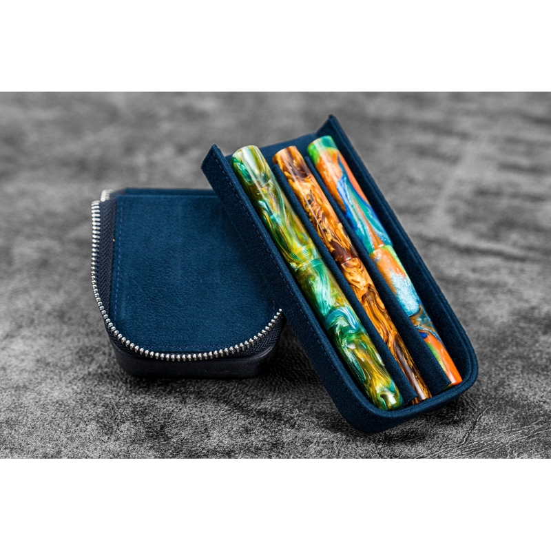 Galen Leather Galen Leather Magnum Opus 3 Slots Pen Case Crazy Horse Navy Blue