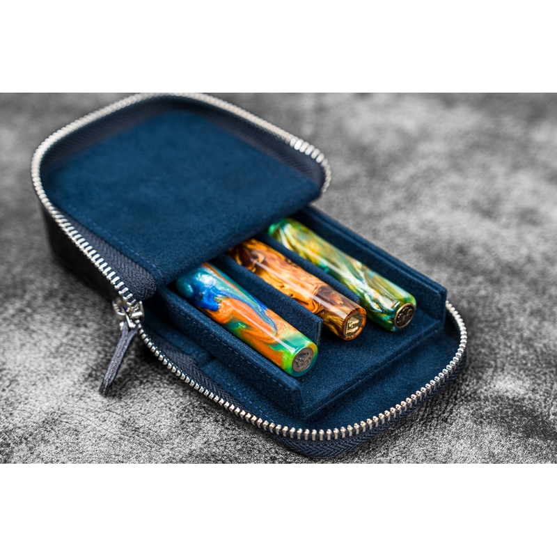 Galen Leather Galen Leather Magnum Opus 3 Slots Pen Case Crazy Horse Navy Blue