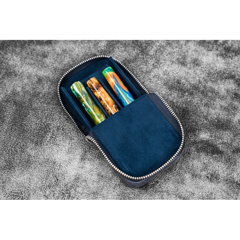 Galen Leather Galen Leather Magnum Opus 3 Slots Pen Case Crazy Horse Navy Blue
